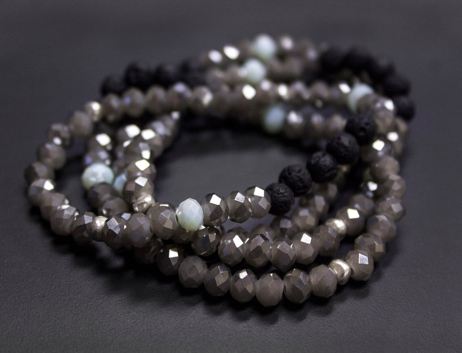 Diffuser Bracelet: Green & Silver Crystals